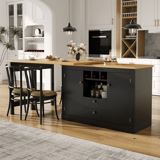 Mesa de bar extensível 120-180 cm - Com função giratória de 360° e arrumação - Preto