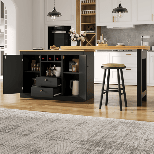 Mesa de bar extensível 120-180 cm - Com função giratória de 360° e arrumação - Preto