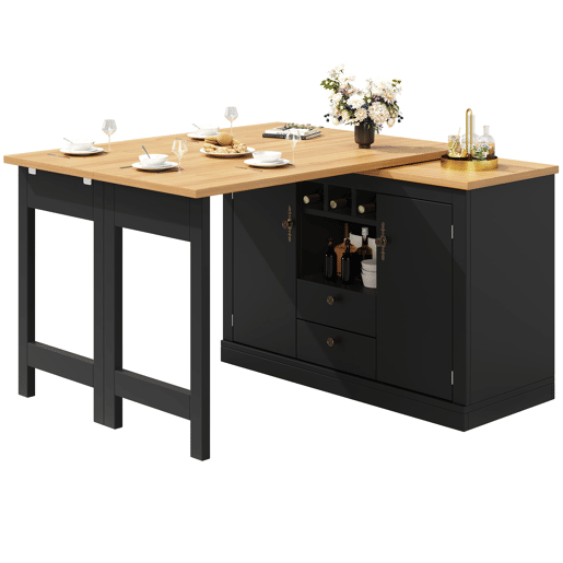 Mesa de bar extensível 120-180 cm - Com função giratória de 360° e arrumação - Preto