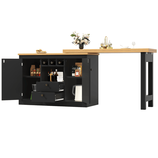 Mesa de bar extensível 120-180 cm - Com função giratória de 360° e arrumação - Preto