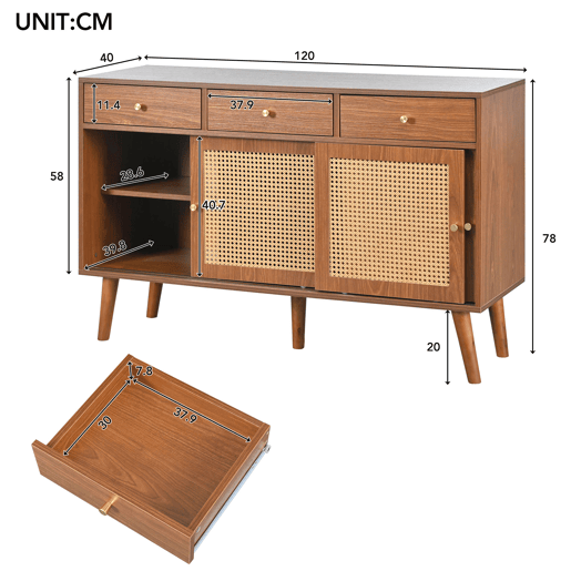 Aparador de mdf com 3 portas e 3 gavetas,noz Aparador de mdf com 3 portas e 3 gavetas,noz