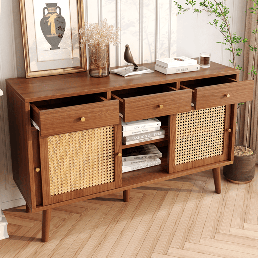 Aparador de mdf com 3 portas e 3 gavetas,noz Aparador de mdf com 3 portas e 3 gavetas,noz