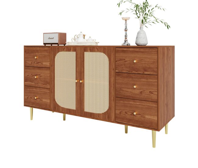 Aparador de mdf con 2 puertas y 6 cajones,natural