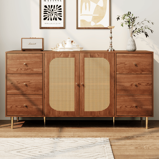 Aparador de mdf com 2 portas e 6 gavetas,natural