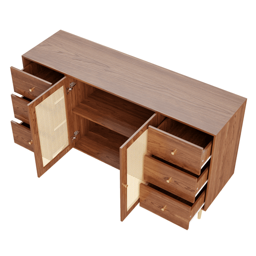 Aparador de mdf com 2 portas e 6 gavetas,natural