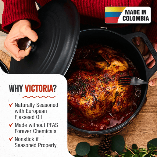 Forno Holandês Indução Ferro Fundido Curado 29cm  6,6L Panela sem PTFE e PFOA, Victoria 35709