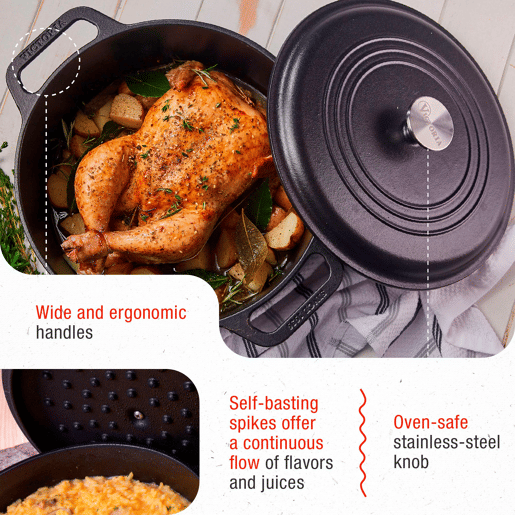 Forno Holandês Indução Ferro Fundido Curado 29cm  6,6L Panela sem PTFE e PFOA, Victoria 35709