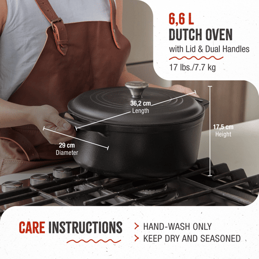 Forno Holandês Indução Ferro Fundido Curado 29cm  6,6L Panela sem PTFE e PFOA, Victoria 35709