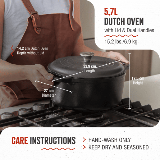 Forno Holandês Indução Ferro Fundido Curado 27cm  5,7L Panela sem PTFE e PFOA, Victoria 33811