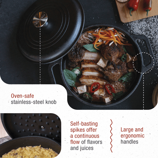 Forno Holandês Indução Ferro Fundido Curado 25cm  3,8L Panela sem PTFE e PFOA, Victoria 32043
