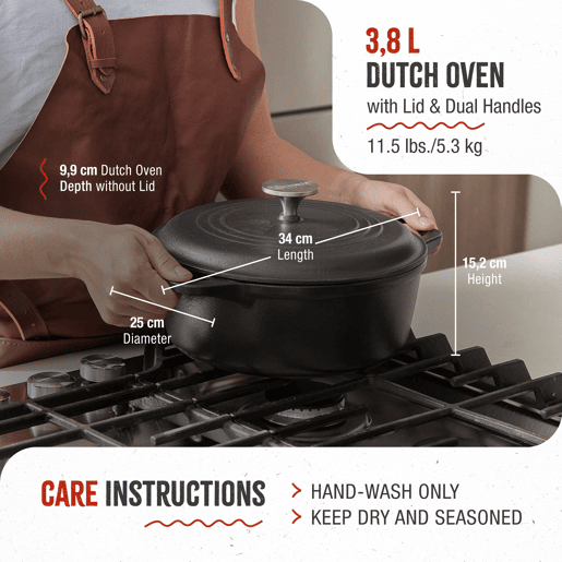 Forno Holandês Indução Ferro Fundido Curado 25cm  3,8L Panela sem PTFE e PFOA, Victoria 32043