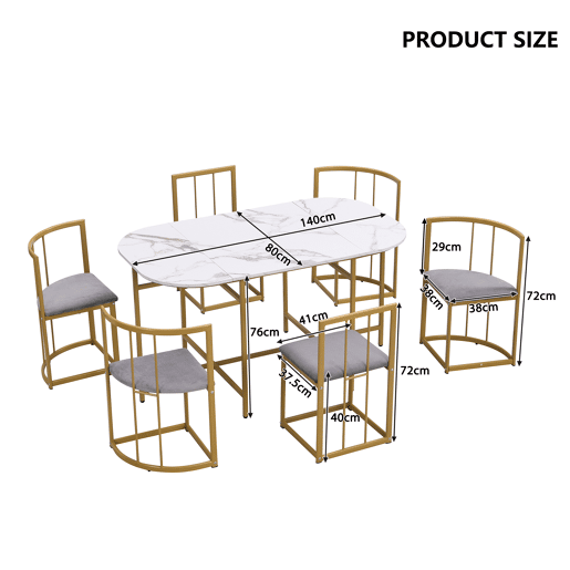 Conjunto de 1 mesa e 6 cadeiras de jantar de mdf,branco+dourado Conjunto de 1 mesa e 6 cadeiras de jantar de mdf,branco+dourado