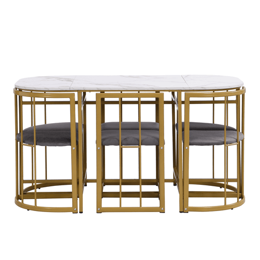 Conjunto de 1 mesa e 6 cadeiras de jantar de mdf,branco+dourado Conjunto de 1 mesa e 6 cadeiras de jantar de mdf,branco+dourado