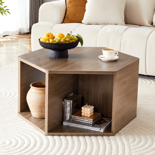 Mesa de centro hexagonal 79x69,4x40 cm - Multifuncional, moderna, fácil montagem - Castanho