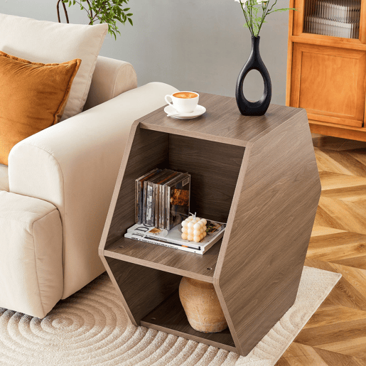 Mesa de centro hexagonal 79x69,4x40 cm - Multifuncional, moderna, fácil montagem - Castanho