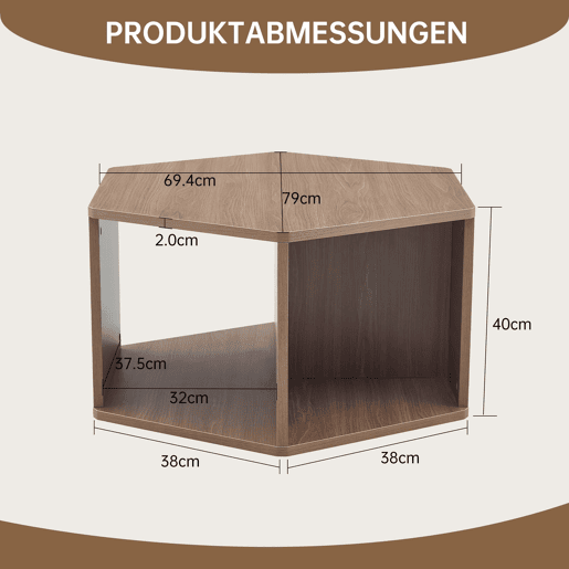 Mesa de centro hexagonal 79x69,4x40 cm - Multifuncional, moderna, fácil montagem - Castanho