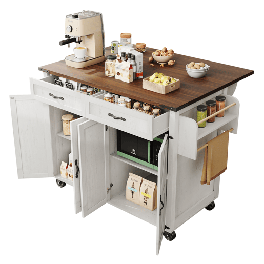 Carrinho de cozinha de mdf com 4 portas e 2 gavetas,branco