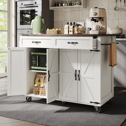 Carrinho de cozinha de mdf com 4 portas e 2 gavetas,branco