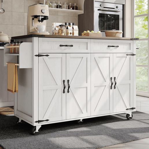 Carrinho de cozinha de mdf com 4 portas e 2 gavetas,branco