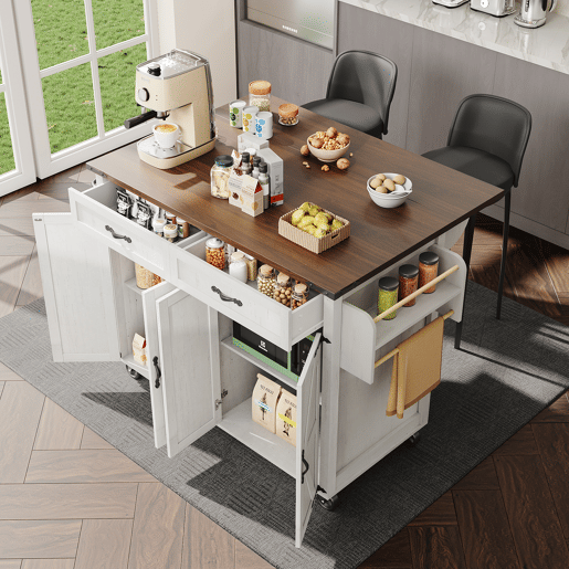 Carrinho de cozinha de mdf com 4 portas e 2 gavetas,branco