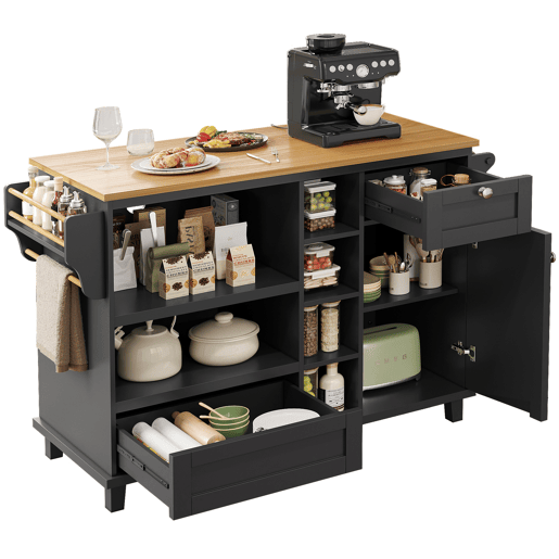 Carrinho de cozinha de mdf com 1 porta e 2 gavetas,preto