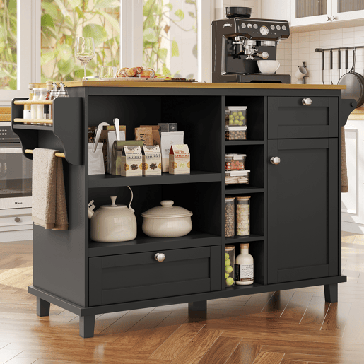 Carrinho de cozinha de mdf com 1 porta e 2 gavetas,preto