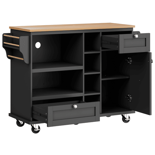 Carrinho de cozinha de mdf com 1 porta e 2 gavetas,preto