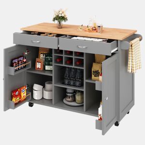 Carrinho de cozinha de mdf com 2 portas e 2 gavetas,cinza