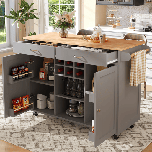 Carrinho de cozinha de mdf com 2 portas e 2 gavetas,cinza