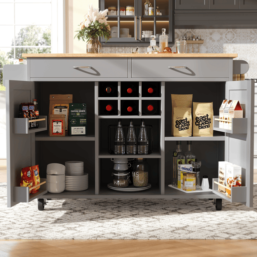 Carrinho de cozinha de mdf com 2 portas e 2 gavetas,cinza