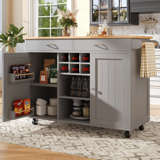 Carrinho de cozinha de mdf com 2 portas e 2 gavetas,cinza