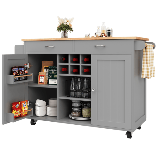 Carrinho de cozinha de mdf com 2 portas e 2 gavetas,cinza