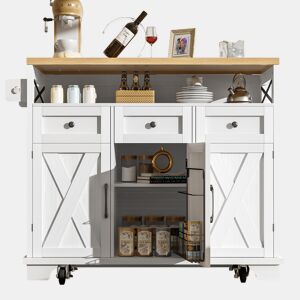 Carrinho de cozinha de mdf com 3 portas e 3 gavetas,branco