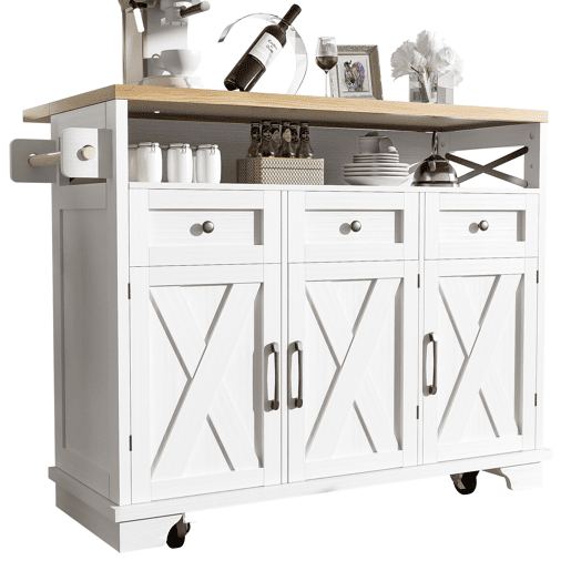 Carrinho de cozinha de mdf com 3 portas e 3 gavetas,branco Carrinho de cozinha de mdf com 3 portas e 3 gavetas,branco