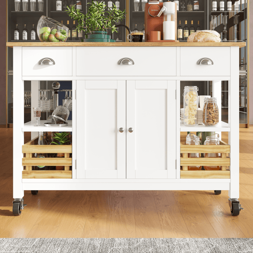 Carrinho de cozinha de mdf com 2 portas e 3 gavetas,branco
