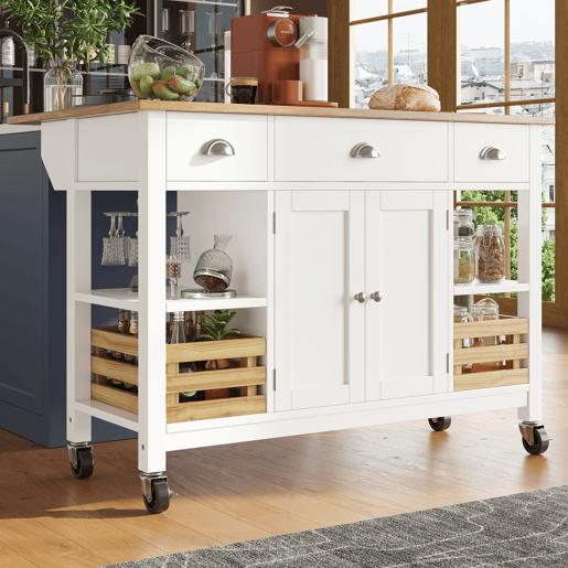 Carrinho de cozinha de mdf com 2 portas e 3 gavetas,branco