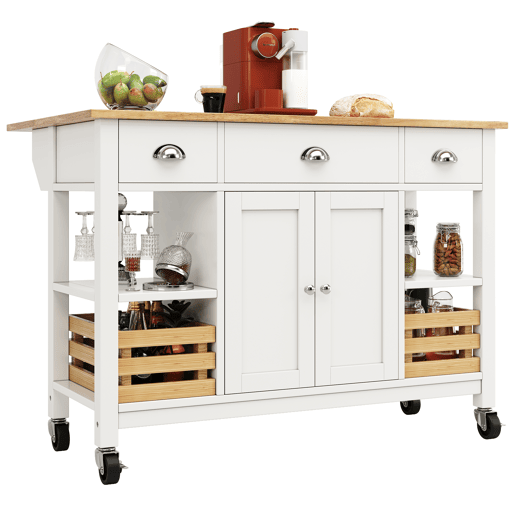 Carrinho de cozinha de mdf com 2 portas e 3 gavetas,branco