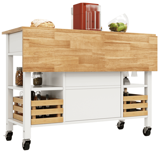 Carrinho de cozinha de mdf com 2 portas e 3 gavetas,branco