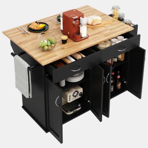 Carrinho de cozinha de mdf com 4 portas e 2 gavetas,preto