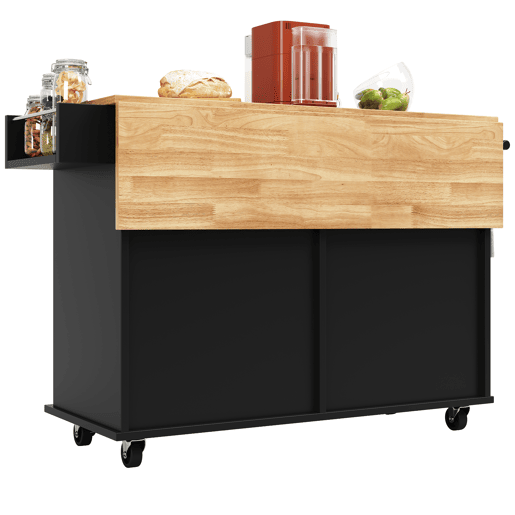 Carrinho de cozinha de mdf com 4 portas e 2 gavetas,preto