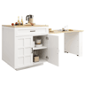 Ilha de cozinha extensible de mdf com 2 portas e 2 gavetas,branco+natural