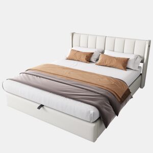 Cama de casal de pu 140x190 cm com armazenamento e luz led,branco