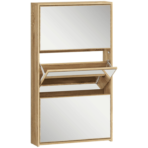 HOMCOM Sapateira Estreita 3 Portas com Espelho Sapateira para Entrada Corredor Para 9 Pares de Sapatos Para Corredor Espaços Reduzidos 65x17x114,5 cm Madeira