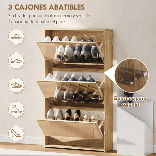HOMCOM Sapateira Estreita 3 Portas com Espelho Sapateira para Entrada Corredor Para 9 Pares de Sapatos Para Corredor Espaços Reduzidos 65x17x114,5 cm Madeira