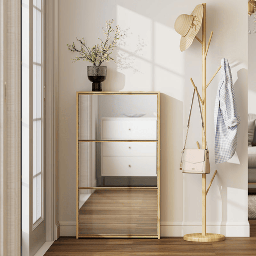 HOMCOM Sapateira Estreita 3 Portas com Espelho Sapateira para Entrada Corredor Para 9 Pares de Sapatos Para Corredor Espaços Reduzidos 65x17x114,5 cm Madeira