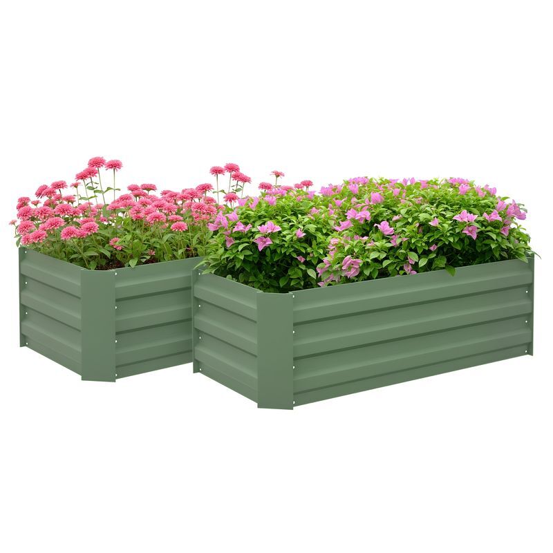 Outsunny juego de 2 jardineras exterior grandes de acero galvanizado, huertos urbanos, maceteros exterior elevados para plantas, flores, terraza, resistente a la intemperie, 100x50x30 cm, verde