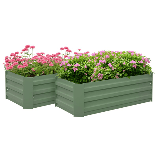 Outsunny Conjunto de 2 Caixas de Plantio de Aço Caixa de Plantio Quadrada para Cultivos de Plantas Flores Pátio Exterior 100x50x30 cm Verde