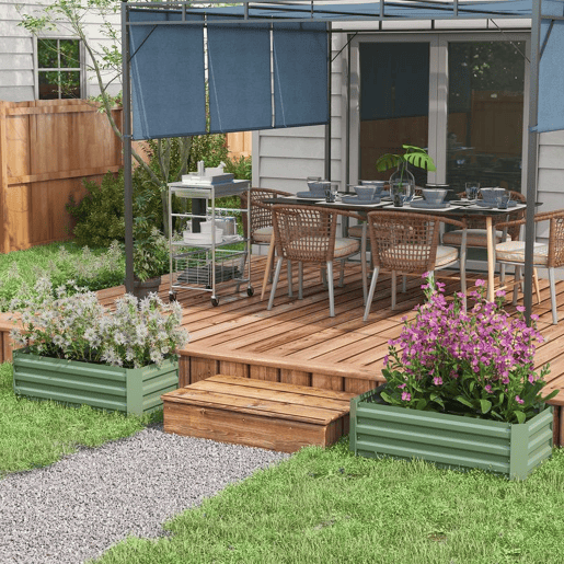 Outsunny Conjunto de 2 Caixas de Plantio de Aço Caixa de Plantio Quadrada para Cultivos de Plantas Flores Pátio Exterior 100x50x30 cm Verde