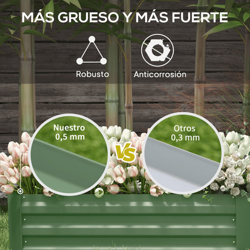Outsunny Conjunto de 2 Caixas de Plantio de Aço Caixa de Plantio Quadrada para Cultivos de Plantas Flores Pátio Exterior 100x50x30 cm Verde