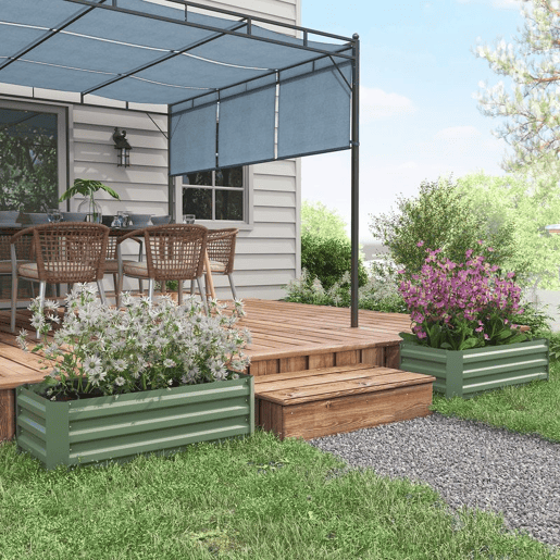 Outsunny Conjunto de 2 Caixas de Plantio de Aço Caixa de Plantio Quadrada para Cultivos de Plantas Flores Pátio Exterior 100x50x30 cm Verde